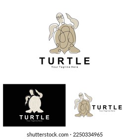 Sea Turtle Logo Design Protected Amphibian Marine Animal Icon Illustration, Vector Brand Corporate Identity