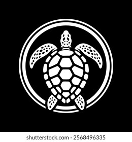 Sea turtle logo design vector illustration template black and white hand draw