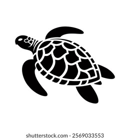 Sea turtle logo design vector illustration template black and white hand draw