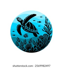 Sea turtle logo design vector illustration template simple icon in circle