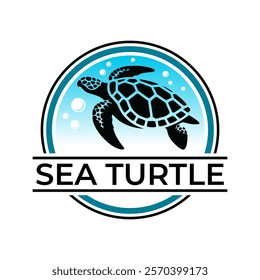 Sea turtle logo design vector illustration template simple icon in circle