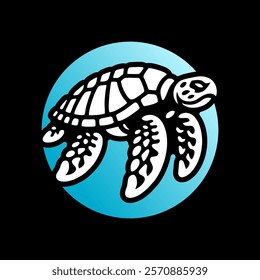 Sea turtle logo design vector illustration template simple icon in circle