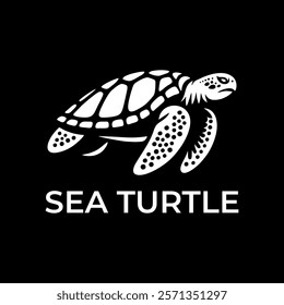 Sea turtle logo design vector illustration template black and white hand draw