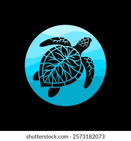 Sea turtle logo design vector illustration template simple icon in circle