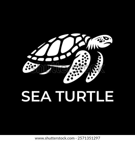 Sea turtle logo design vector illustration template black and white hand draw