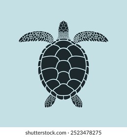 Logotipo de la tortuga marina. Tortuga aislada sobre fondo azul. Reptil