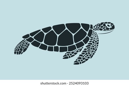 Logotipo de la tortuga marina. Tortuga aislada sobre fondo azul. Reptil