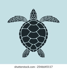 Sea turtle logo. Isolated turtle on blue background. Reptile