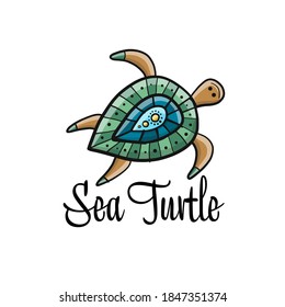 Sea Turtle logo, sketch for your design. Vector illustration