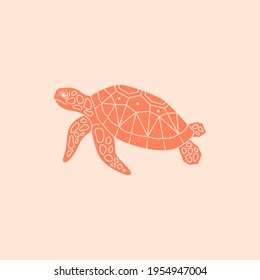 Sea Turtle Logo in a Trendy Minimal Linear Style. Vector Sea Animal Icon for Website, T-Shirt Print, Tattoo