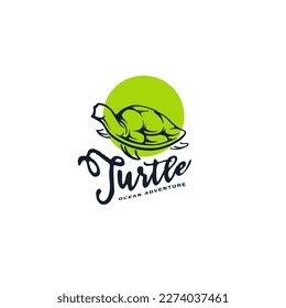 Sea turtle logo vector illustration with line art style concept