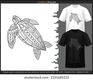 Sea turtle mandala arts isolated on black and white t shirt.