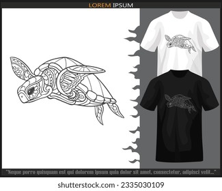 Sea turtle mandala arts isolated on black and white t shirt.