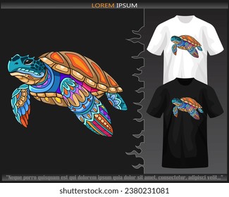 Sea turtle mandala arts isolated on black and white t shirt. svg