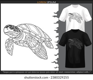 Sea turtle mandala arts isolated on black and white t shirt.