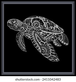 Sea Turtle mandala arts isolated on black background. svg