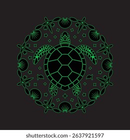 Sea Turtle Mandala Line Art – Ocean Wildlife Vector Design for T-Shirts, Stickers, and Decor