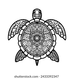 Sea turtle Mandala style. For print, t-shirt, cards, fabric, tattoo. svg