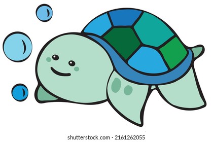 sea turtle - marine turtle. Cartoon cute turtle, illustration for children aquatic turtle