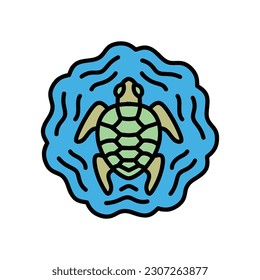 Sea Turtle Monoline Logo Vector Graphic Design illustration Vintage Badge Emblem Symbol and Icon