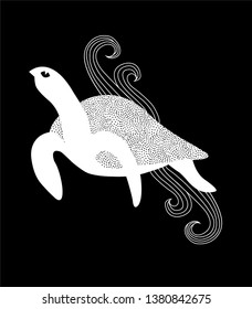 Sea turtle in ocean on black background - illustration
