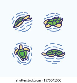 Sea turtle in ocean water icon set vector illustration