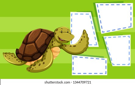 A sea turtle on balnk note illustration