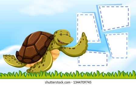 A sea turtle on balnk note illustration