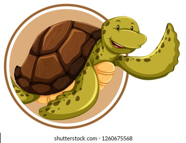 Sea turtle on sticker template illustration
