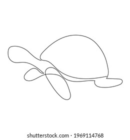  Sea turtle on white background. One line drawing illustration