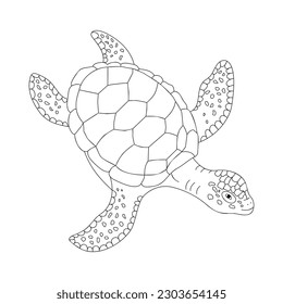 Dibujo animal de la tortuga marina. Colorido de la página. Ilustración vectorial de contorno marino. Ilustración en blanco y negro para colorear.