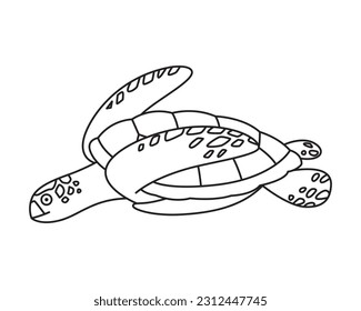 Sea turtle painting, cute cartoon style.