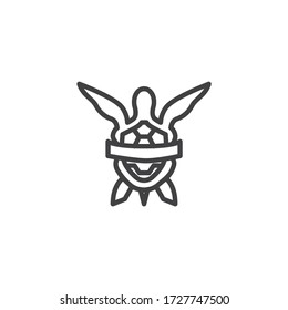 Sea turtle and plastic waste line icon. linear style sign for mobile concept and web design. Ocean pollution outline vector icon. Marine Pollution symbol, logo illustration. Vector graphics