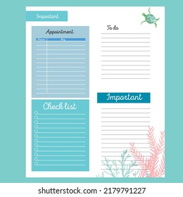 
Sea Turtle Printable Notes Page Vector illustration