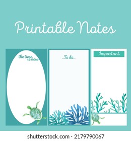 Sea Turtle Printable Notes Vector illustration