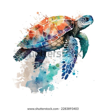 Sea turtle. Realistic, artistic, colored drawing of a sea turtle on a white background in a watercolor style, watercolor Sea Turtle vector illustration, underwater, sea ocean,  vector illustration