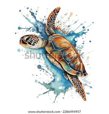 Sea turtle. Realistic, artistic, colored drawing of a sea turtle on a white background in a watercolor style. Sea Turtle Turquoise Ocean life Vector Art