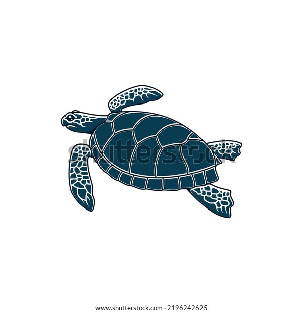 Sea turtle reptile, nautical tortoise with\
cartilaginous carapace isolated monochrome icon. Vector Loggerhead\
Caretta ocean terrapin with shell, aquarium pet, turtle mascot, sea\
or ocean old animal