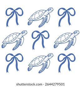 Sea Turtle and Ribbon Bow - Sea Animal Shirt Vector, Whimsical Sea Design sublimation, Summer beach T-shirt Design, marine life sayings