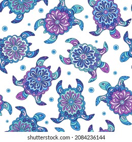 
Sea turtle seamless pattern. Colorful vector illustration.