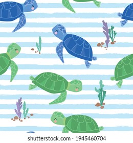 Sea turtle seamless pattern vector print design for textiles, paper, postcards, children's fashion fabric