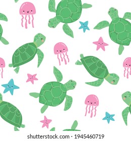Sea turtle seamless pattern vector print design for textiles, paper, postcards, children's fashion fabric