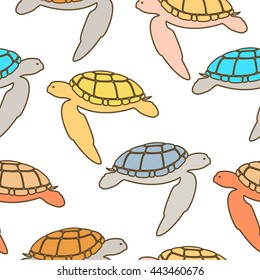 Sea turtle seamless pattern. Vector illustration.