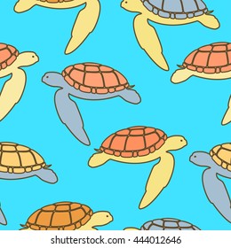 Sea turtle seamless pattern. Vector illustration.
