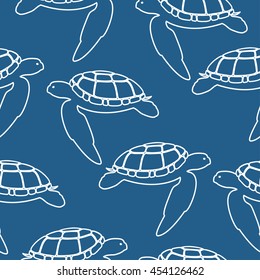 Sea Turtle Seamless Pattern. Vector Illustration.