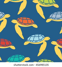 Sea turtle seamless pattern. Vector illustration.