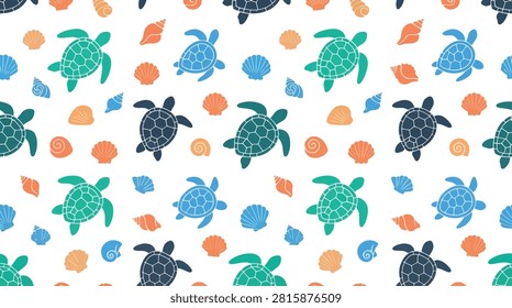 Sea turtle and shells seamless pattern background with seamless, underwater