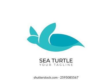 Sea turtle silhouette logo design, simple abstract sea turtle logo design with blue color