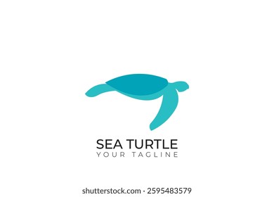 Sea turtle silhouette logo design, simple abstract sea turtle logo design with blue color