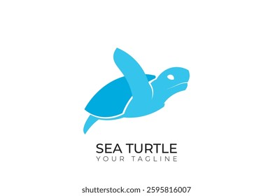 Sea turtle silhouette logo design, simple abstract sea turtle logo design with blue color